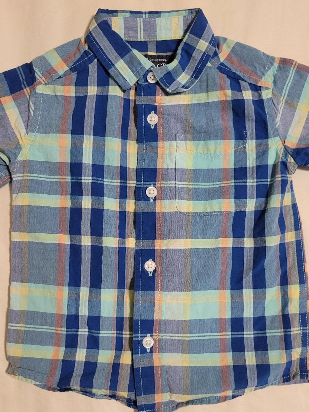 Childrens Place Multi-Colored Short Sleeve Plaid Button-Up Shirt Toddler Boys 2T